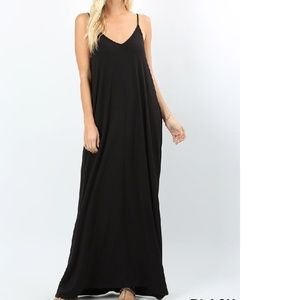 Plus Size Harem Maxi Dress Minimalist Adjustable Straps Black 1X 2X